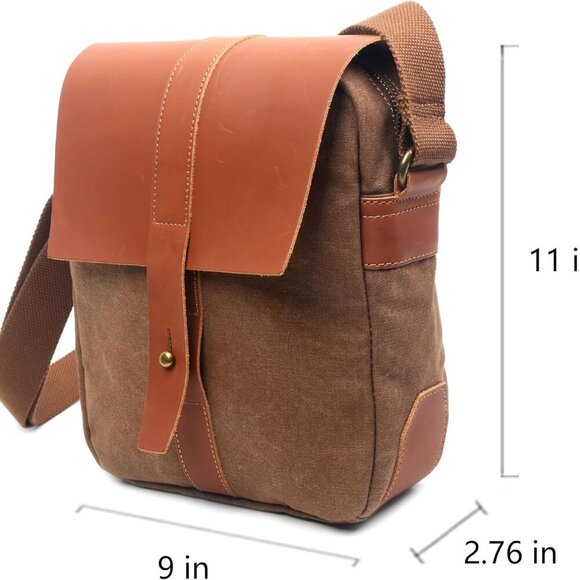 Genuine Leather & Waxed Canvas Crossbody Bag – 10-Inch, Waterproof & Durable - Picture 8 of 8